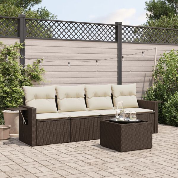 vidaXL Set Divano da Giardino 5 pz con Cuscini Marrone in Polyrattan