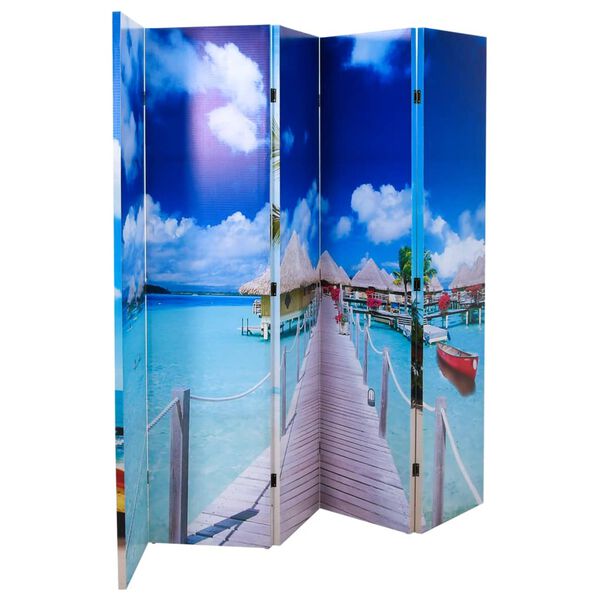 vidaXL Paravento Pieghevole 200x170 cm con Stampa Spiaggia