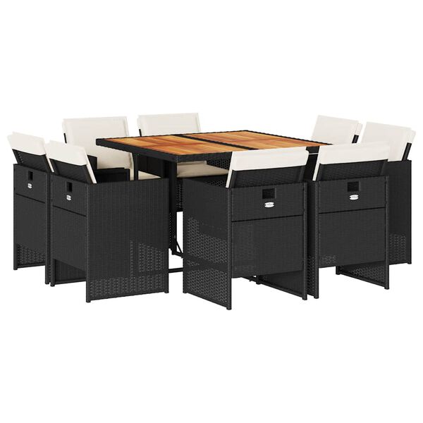 vidaXL Set da Pranzo da Giardino 9 pz con Cuscini Nero in Polyrattan