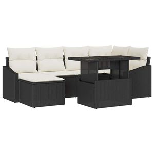 vidaXL Set Divano da Giardino con cuscino 7 pcs Nero e Crema