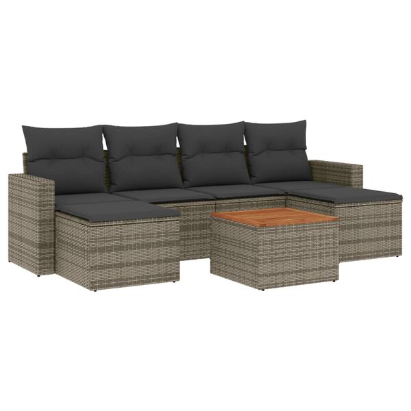 vidaXL Set Divani da Giardino 7 pz con Cuscini Grigio in Polyrattan