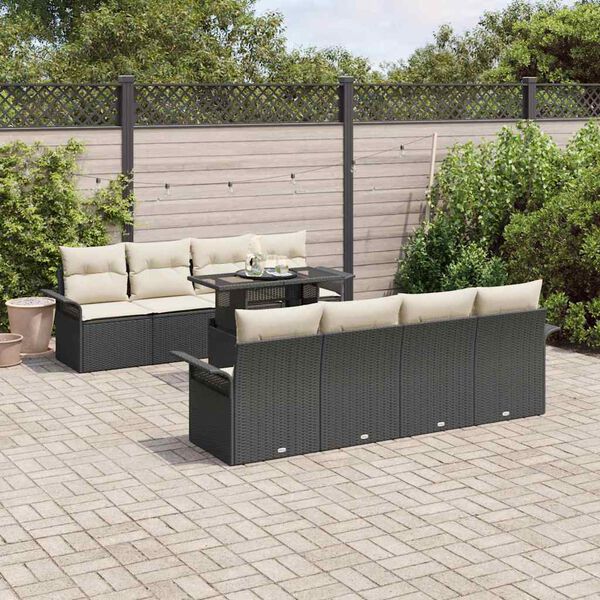 vidaXL Set Divano da Giardino con cuscino 9 pcs Nero Poly Rattan