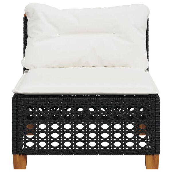 vidaXL Divano Giardino Senza Braccioli con Cuscini Nero in Polyrattan