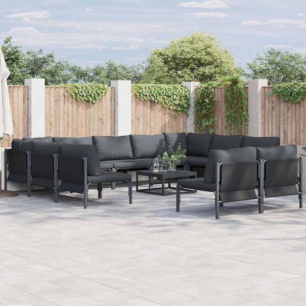 vidaXL Set Divano da Giardino con cuscino 11 pcs Nero Acciaio