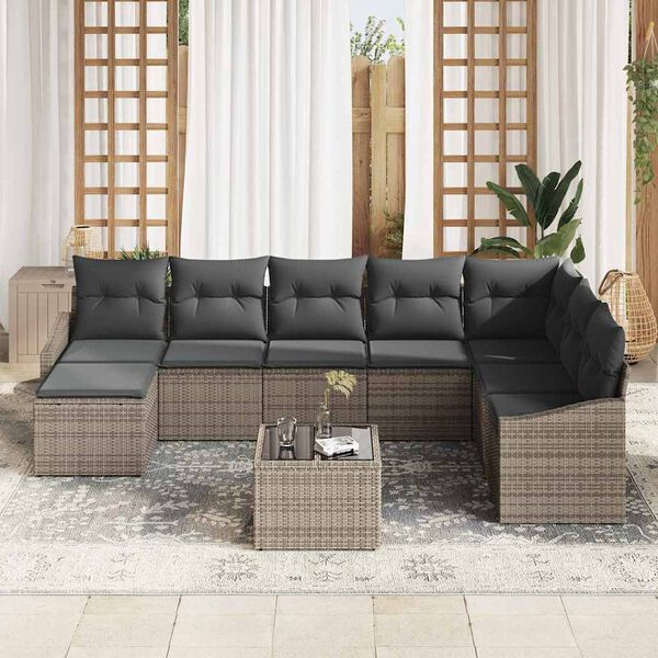 vidaXL Set di divani con cuscino 9 pcs Grigio polyrattan