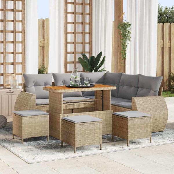vidaXL Set Divano da Giardino 9 pcs Beige e Grigio Chiaro polyrattan