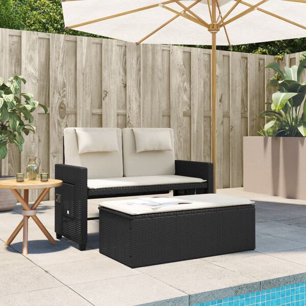 vidaXL Panca Reclinabile da Giardino con Cuscini Nera in Polyrattan