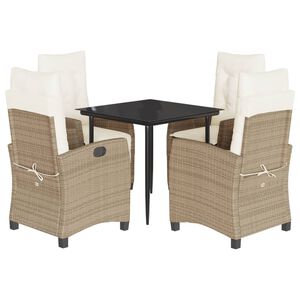 vidaXL Set da Pranzo da Giardino 5 pz con Cuscini Beige in Polyrattan