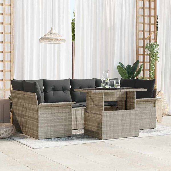 vidaXL Set Divano da Giardino 7 pcs Grigio chiaro Poly Rattan