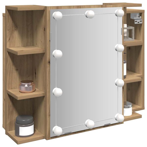 vidaXL Mobile a Specchio con LED Rovere Artigianale 70x16,5x60 cm