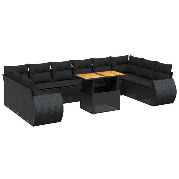 vidaXL Set Divani da Giardino 11 pz con Cuscini in Polyrattan Nero