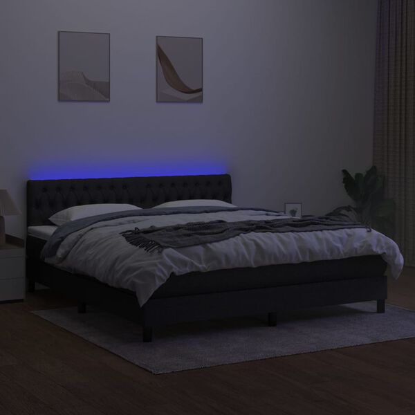 vidaXL Letto a Molle con Materasso e LED Nero 160x200 cm in Tessuto