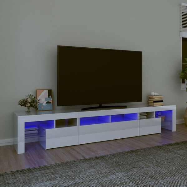 vidaXL Mobile Porta TV con Luci LED Bianco Lucido 230x36,5x40 cm
