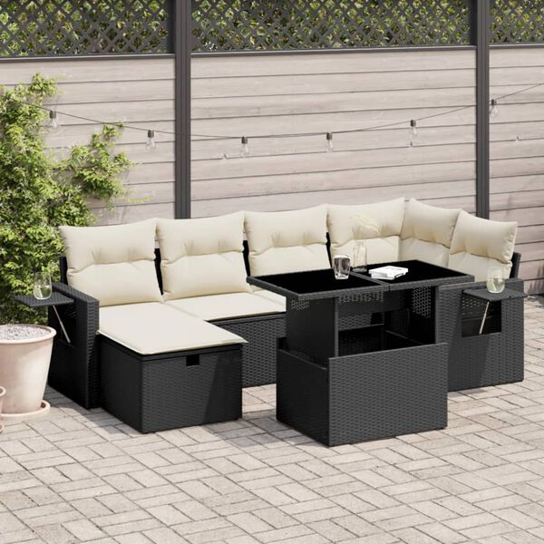 vidaXL Set Divani da Giardino con Cuscini 7pz Nero Polyrattan