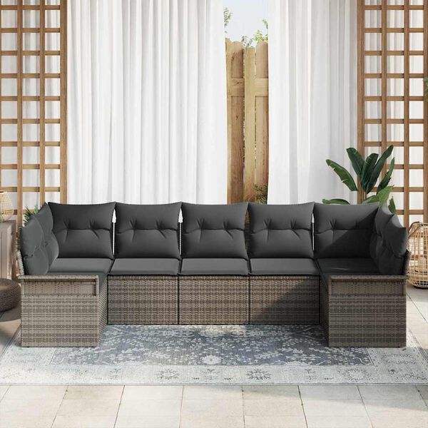vidaXL Set Divano da Giardino con cuscino 7 pcs Grigio polyrattan