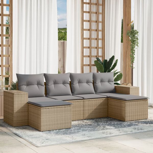 vidaXL Set Divano da Giardino 6 pz con Cuscini Beige in Polyrattan