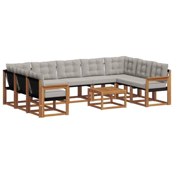 vidaXL Set di divani da esterno 10 pcs Grigio Naturale e Chiaro