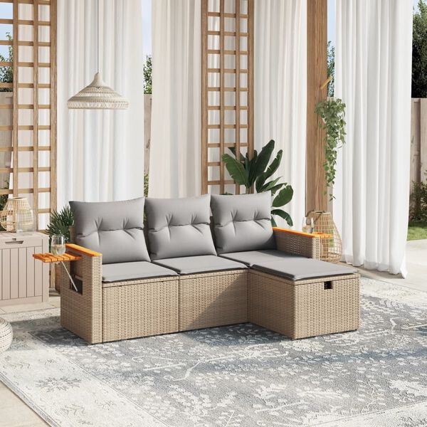 vidaXL Set Divano da Giardino 4 pz con Cuscini Beige Misto Polyrattan