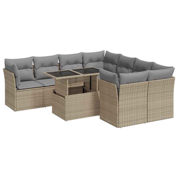 vidaXL Set Divano da Giardino 9 pz con Cuscini Beige in Polyrattan