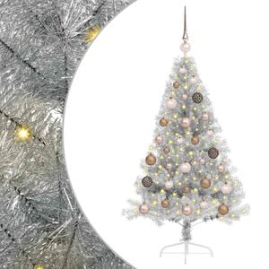 vidaXL Albero di Natale artificiale con luci integrate Argento 120 cm