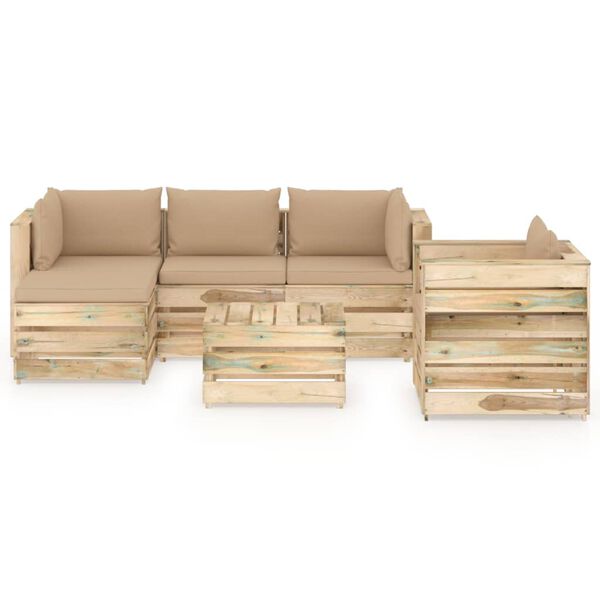 vidaXL Set Divani da Giardino con Cuscini 6 pz Legno Impregnato Verde