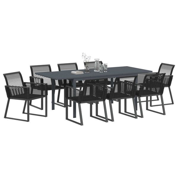 vidaXL Set da Pranzo per Giardino 9 pcs Nero Poly Rattan