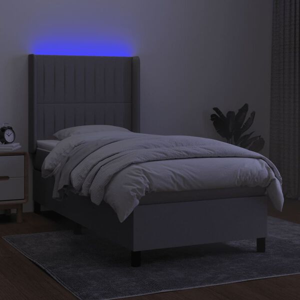vidaXL Letto a Molle Materasso e LED Grigio Chiaro 90x190 cm Tessuto