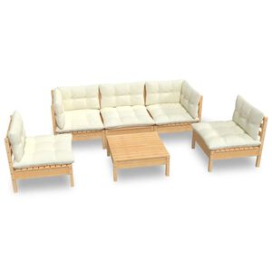 vidaXL Set Divani da Giardino 6 pz con Cuscini Crema Massello di Pino