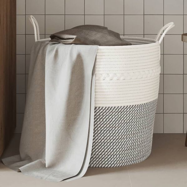 vidaXL Cestino Portaoggetti Grigio e Bianco Ø43x38 cm in Cotone