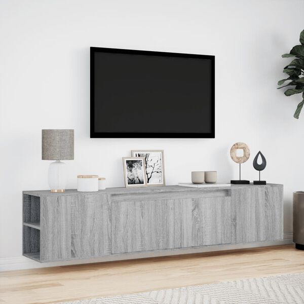 vidaXL Mobile TV a Parete con LED Grigio Sonoma 180x31x39,5 cm