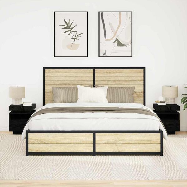 vidaXL Comodino 2 pcs Rovere nero 40 x 39 x 48.5 cm Legno multistrato