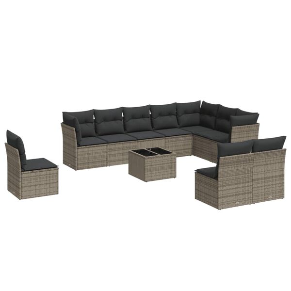 vidaXL Set Divani da Giardino 11 pz con Cuscini in Polyrattan Grigio