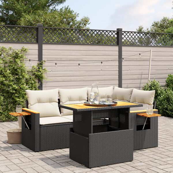 vidaXL Set Divani da Giardino 5 pz con Cuscini in Polyrattan Nero
