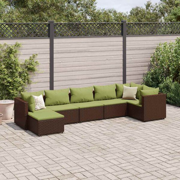 vidaXL Set Divani da Giardino 7 pz con Cuscini in Polyrattan Marrone