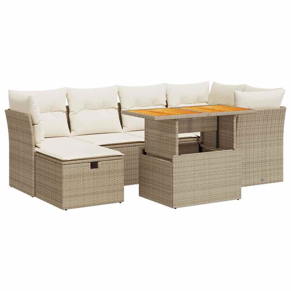 vidaXL Set Divani da Giardino 7 pz con Cuscini Beige Polyrattan Acacia