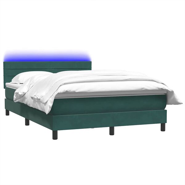 vidaXL Letto a Molle con Materasso e LED Verde Scuro 140x210 cm Velluto