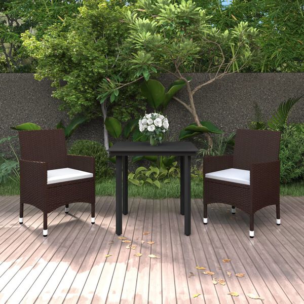 vidaXL Set da Pranzo da Giardino 3 pz con Cuscini Polyrattan e Vetro