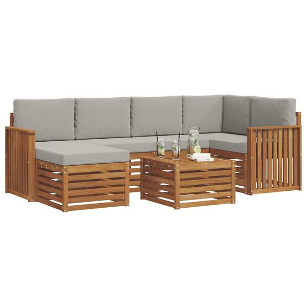 vidaXL Set divani con cuscino 7 pcs Grigio Naturale e Chiaro