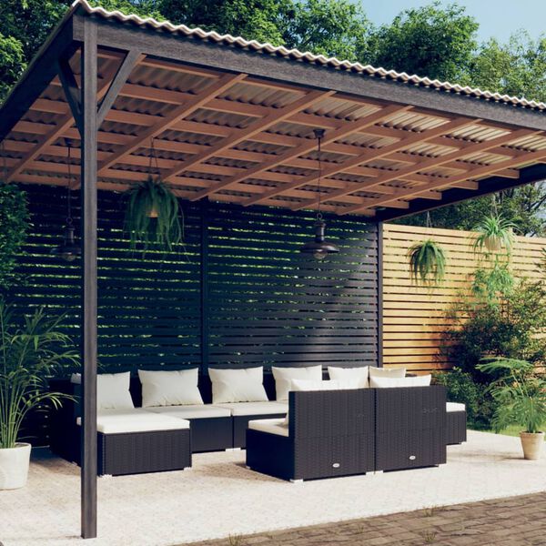 vidaXL Set Divani da Giardino 9 pz con Cuscini in Polyrattan Nero