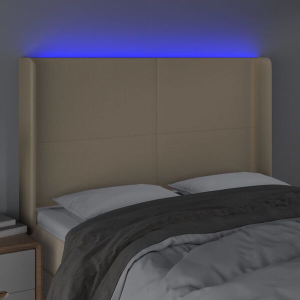 vidaXL Testiera a LED Crema 147x16x118/128 cm in Tessuto
