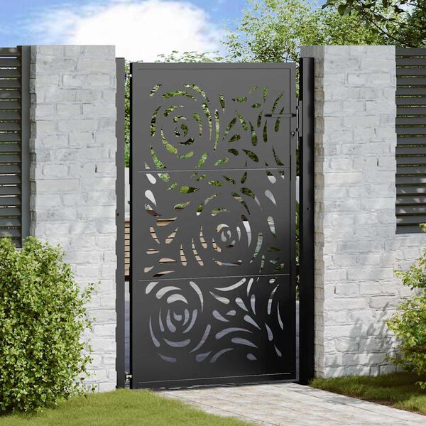 vidaXL Cancello da giardino nero 100x150 cm in acciaio con design a fiamma