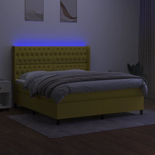 vidaXL Letto a Molle con Materasso e LED Verde 160x200 cm in Tessuto