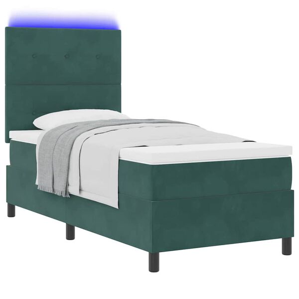 vidaXL Letto a Sorgente LED Verde Scuro 90 x 200 cm Velluto