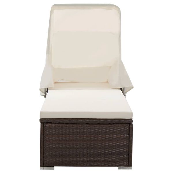 vidaXL Lettino Prendisole Baldacchino e Cuscino in Polyrattan Marrone