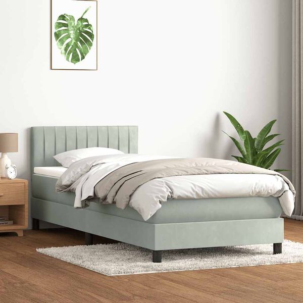 vidaXL Letto a Molle con Materasso e LED Grigio Chiaro 80x220 cm Velluto