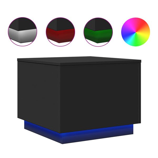 vidaXL Tavolino da Salotto con Luci LED Nero 50x50x40 cm
