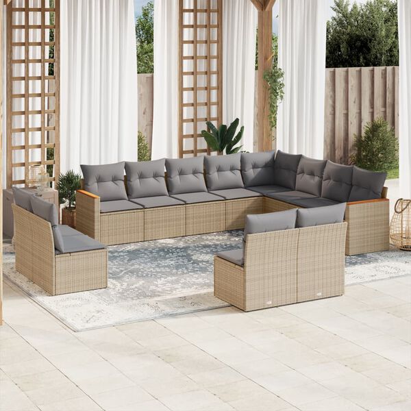 vidaXL Set Divano da Giardino 12 pz con Cuscini Beige Misto Polyrattan