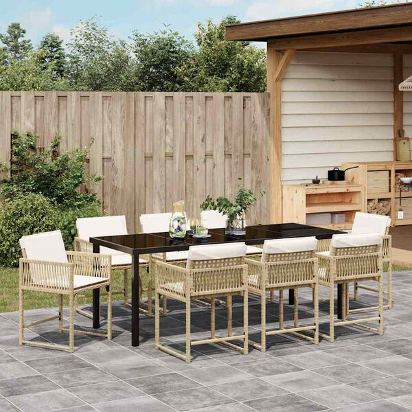 vidaXL Set da Pranzo per Giardino 9 pcs Beige polyrattan