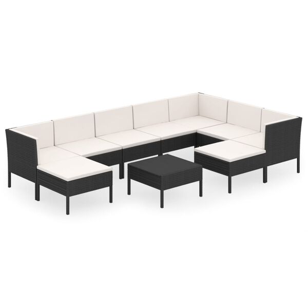 vidaXL Set Divani da Giardino 10 pz con Cuscini in Polyrattan Nero