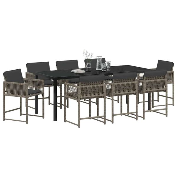 vidaXL Set da Pranzo per Giardino 9 pcs Grigio polyrattan